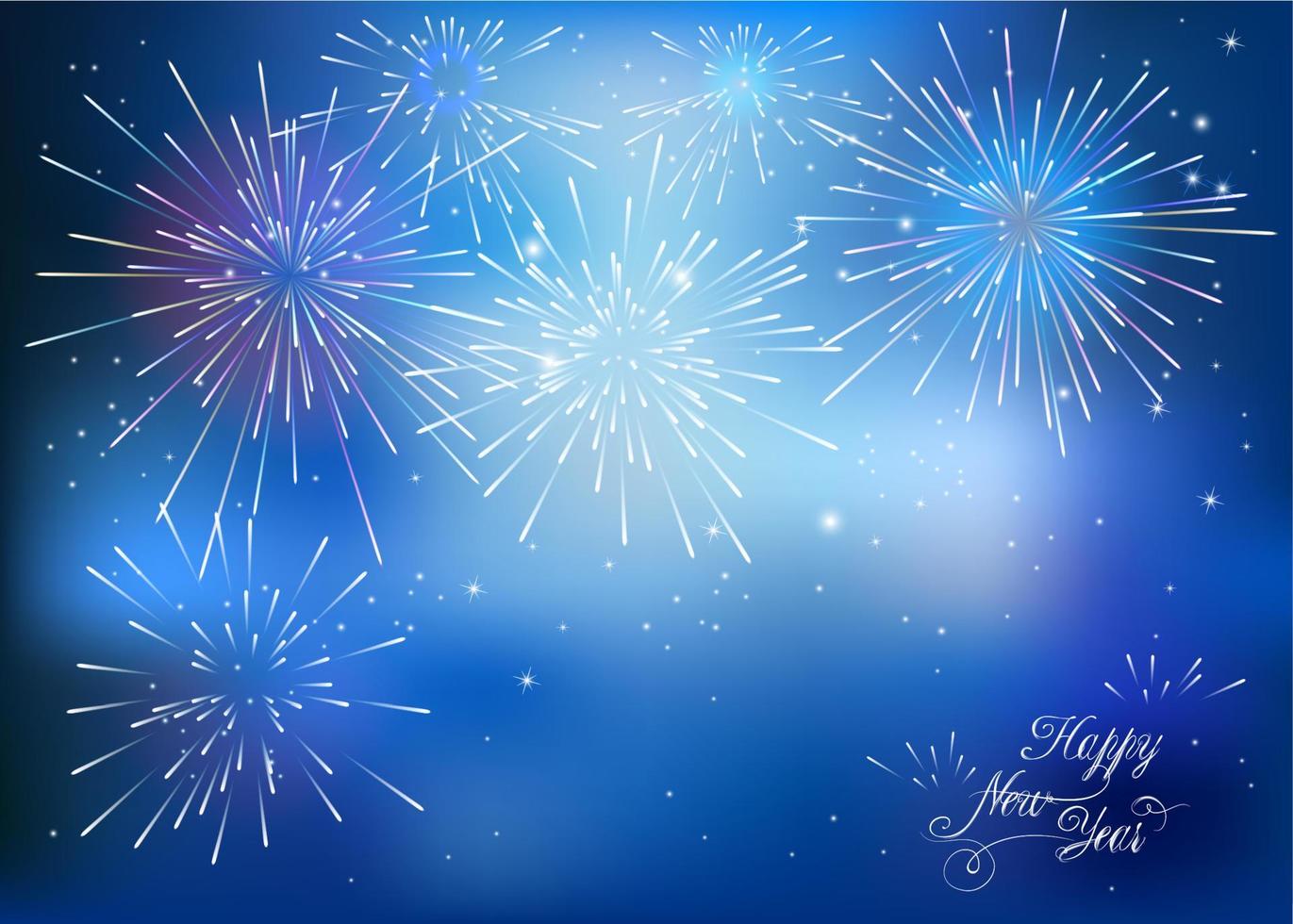 contento nuovo anno carta con blu fuochi d'artificio vettore