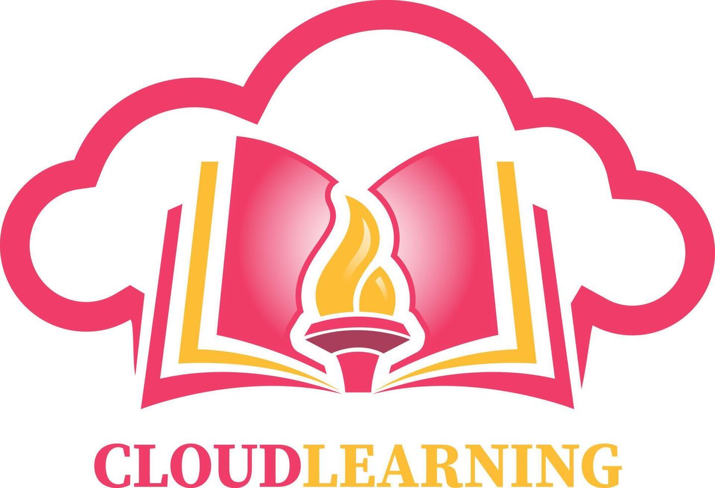 in linea formazione scolastica logo concetto. torcia e nube icona. editore e Creatore logo modello. vettore