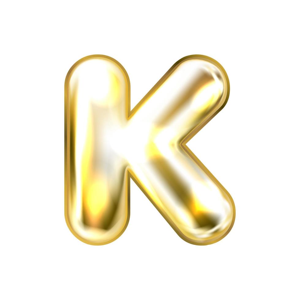 d'oro Foglio gonfiato alfabeto simbolo, isolato lettera K vettore