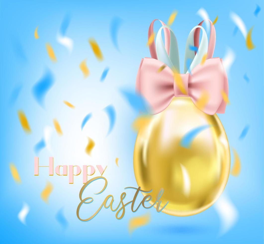 Pasqua coniglietto d'oro uovo e seta arco nel blu cielo vettore