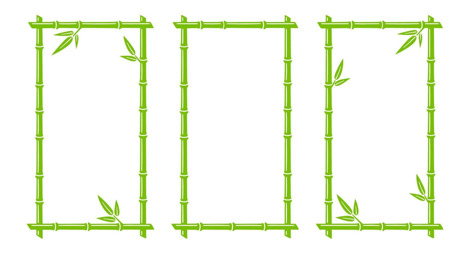 verde bambù tronco rettangolo cornici. verticale naturale testo scatole. bambù ramo frontiere con le foglie. vuoto telaio modello. vettore illustrazione isolato su bianca sfondo