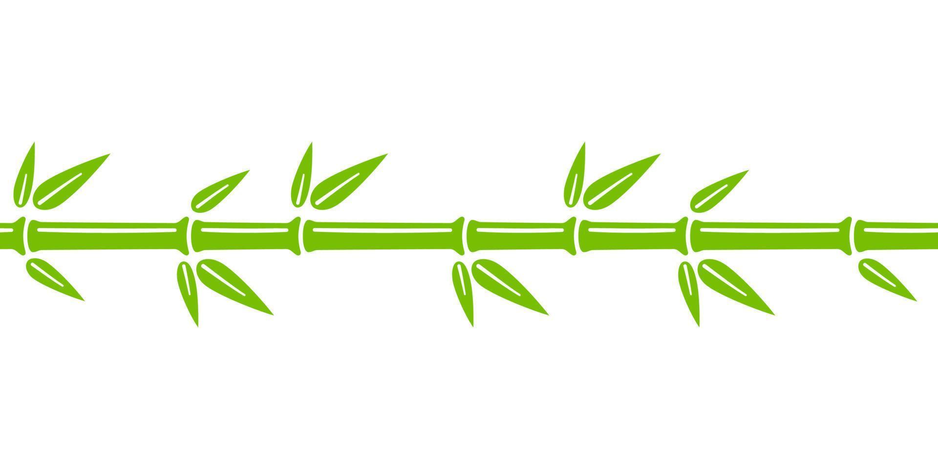 verde bambù tronco senza soluzione di continuità linea. bambù ramo confine con le foglie. vettore illustrazione isolato nel piatto stile su bianca sfondo