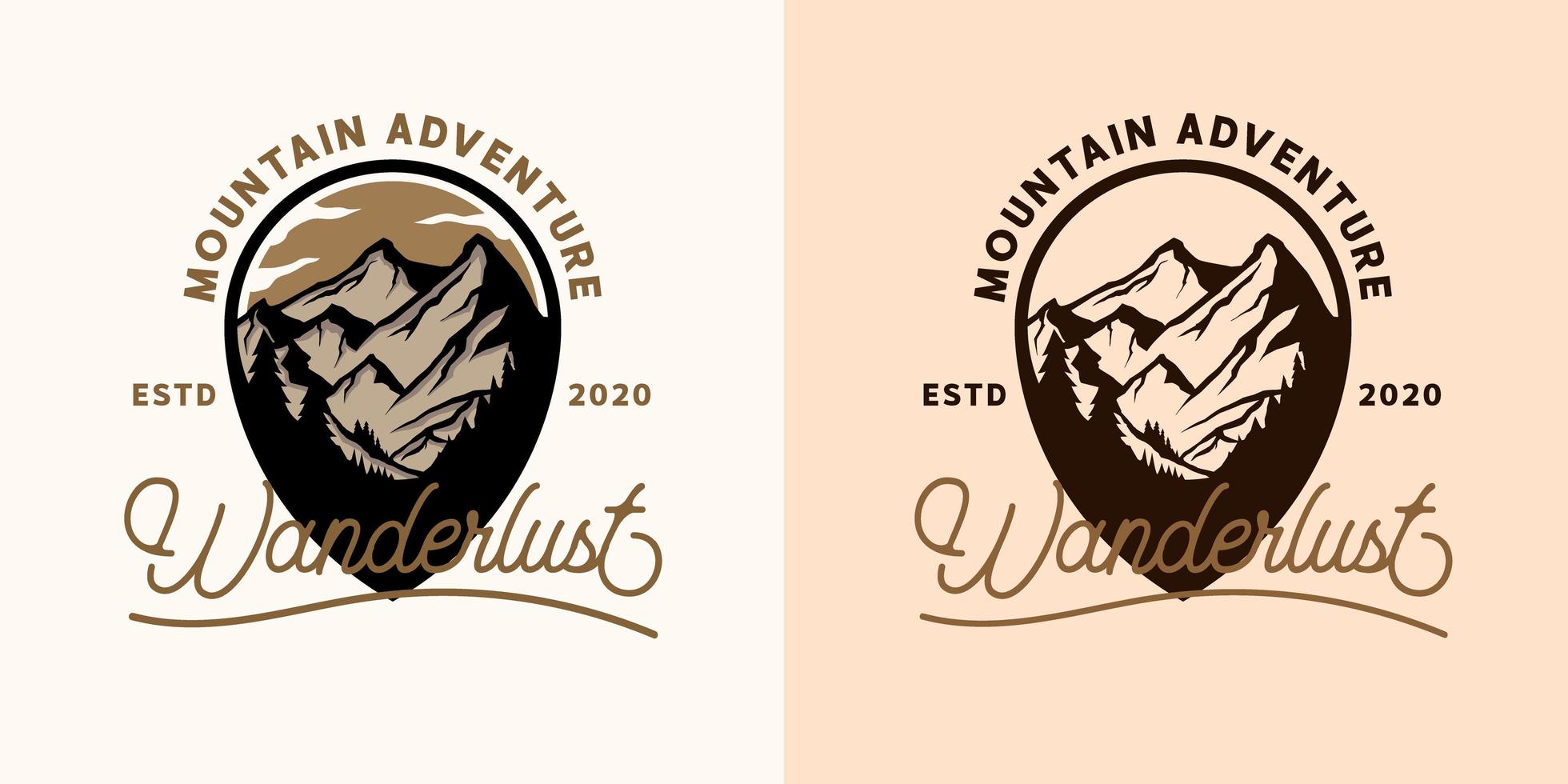 design t-shirt emblema di avventura in montagna vettore