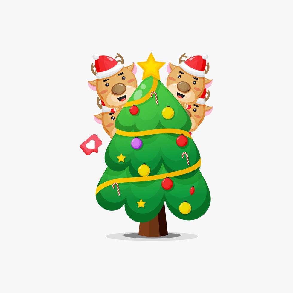 carino cervo con Natale albero illustrazione vettore