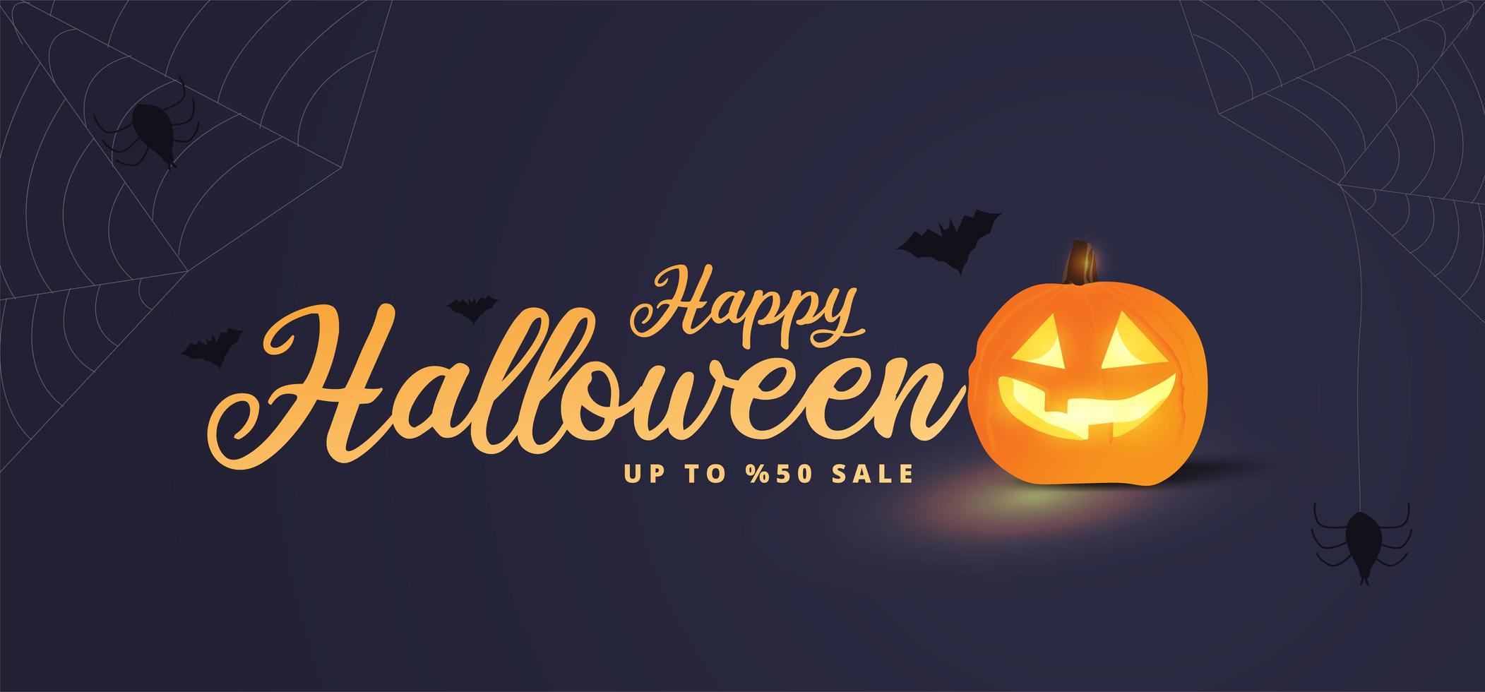 poster di promozione della vendita di halloween zucca incandescente vettore