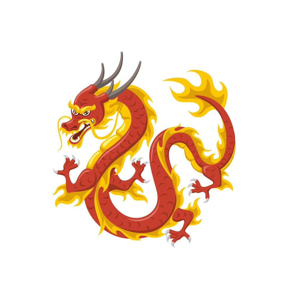 Cinese rosso Drago simbolo di energia e saggezza volante isolato su bianca sfondo vettore