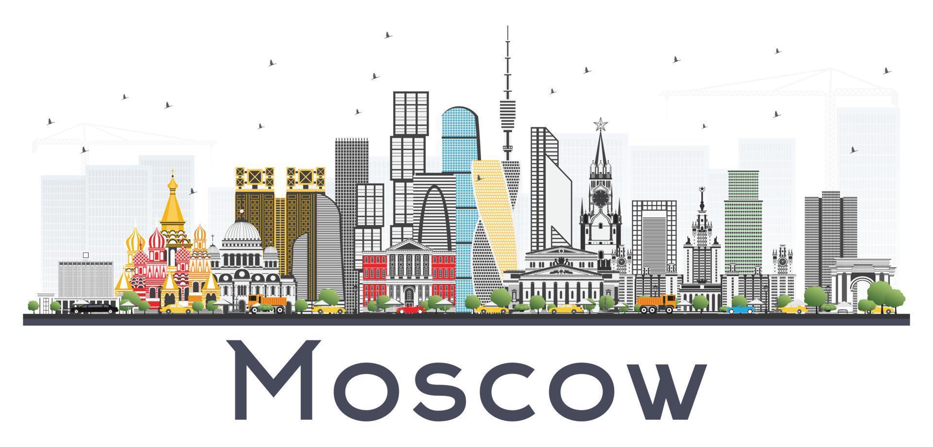 Mosca Russia orizzonte con grigio edifici isolato su bianca sfondo. vettore