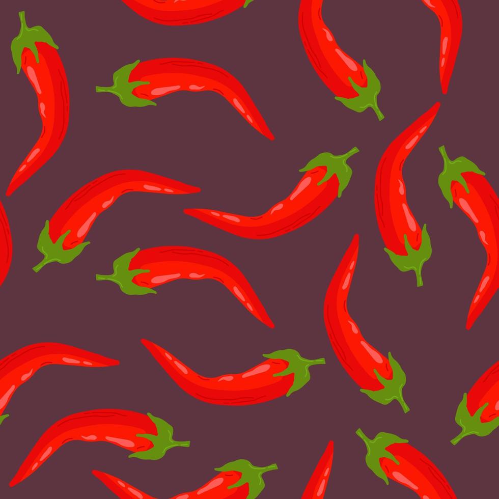 senza soluzione di continuità modello con rosso chili su rosso sfondo. mano disegnato vettore illustrazione.