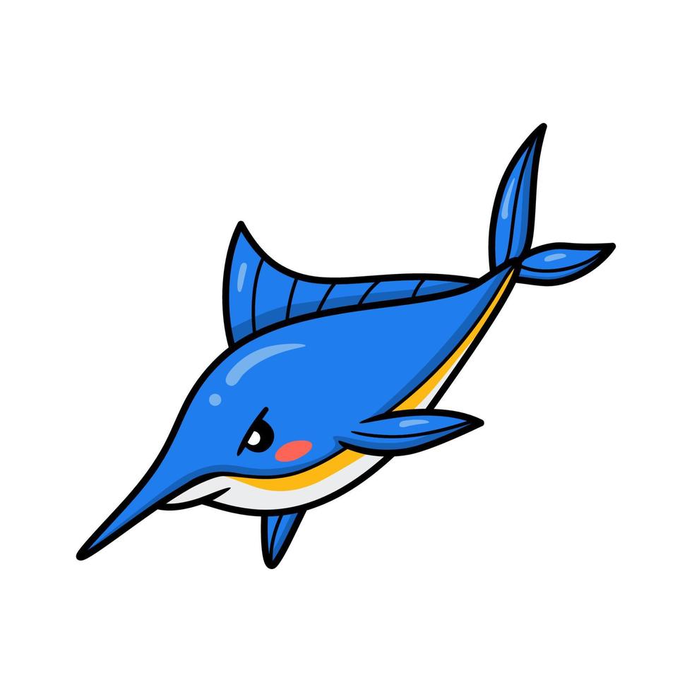 carino poco Marlin cartone animato nuoto vettore
