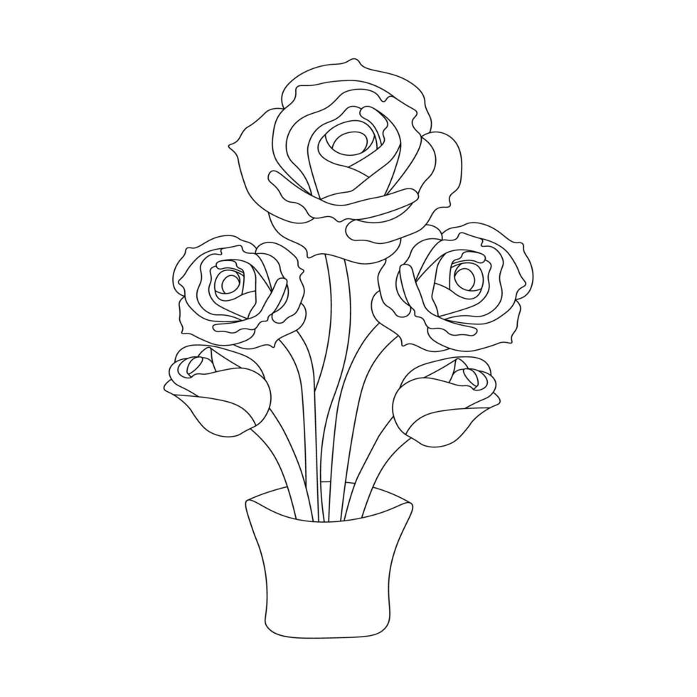 rosa fiore vaso di colorazione pagina elemento con grafico illustrazione matita linea arte design vettore