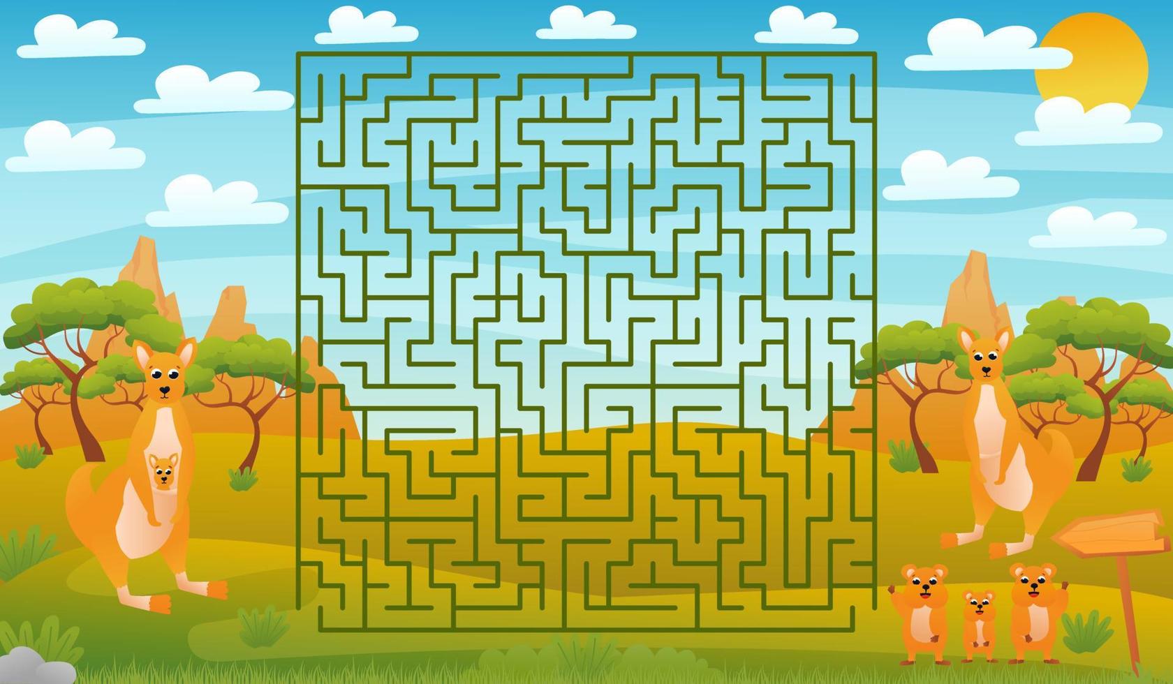 stampabile educativo foglio di lavoro per bambini con labirinto puzzle, australiano animali natura con carino canguro vettore