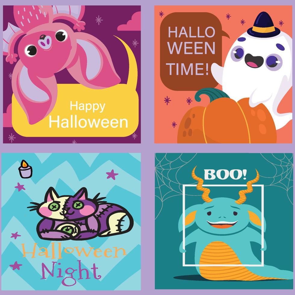 contento Halloween carta, impostato di 4 carte vettore
