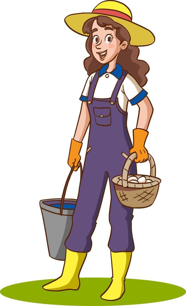 cartone animato contadino donna vettore illustrazione