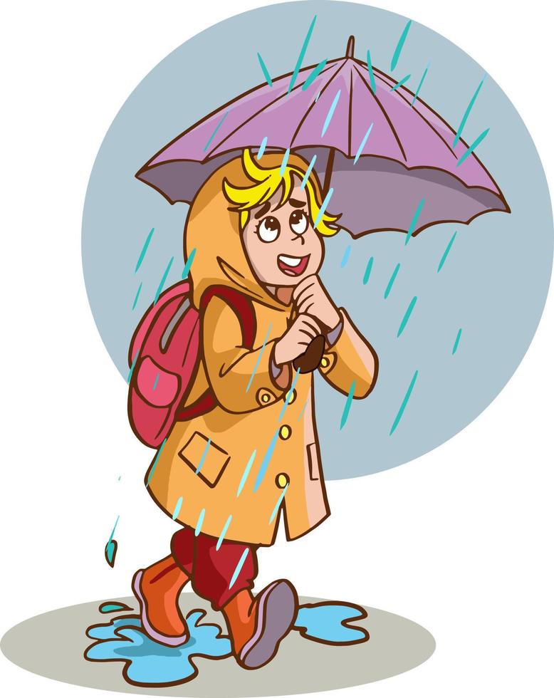 carino bambini autunno vettore illustrazione.ragazza a piedi con ombrello nel il pioggia.