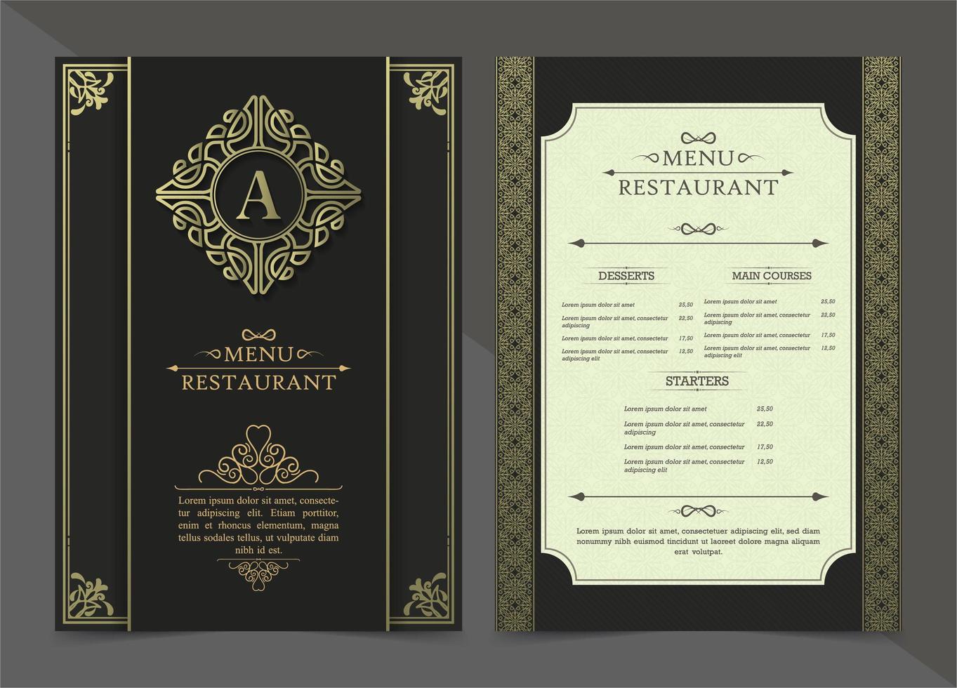 design del menu del ristorante di lusso vettore