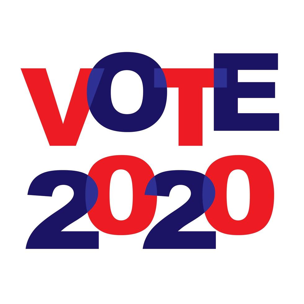 votare 2020 tipografia sovrapposta rosso blu vettore