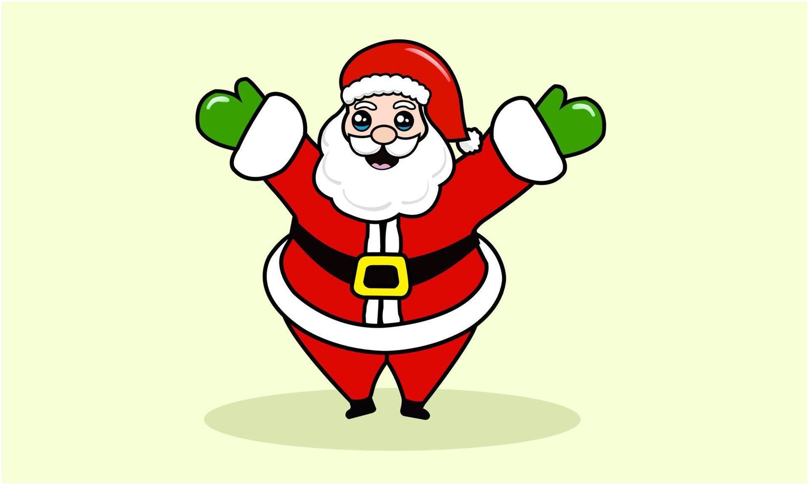 Santa sorrisi, carino, bene umore, si diffonde il suo braccia per benvenuto Festival di felicità. carino Grasso Santa Claus gioisce nel si avvicina Natale. vettore