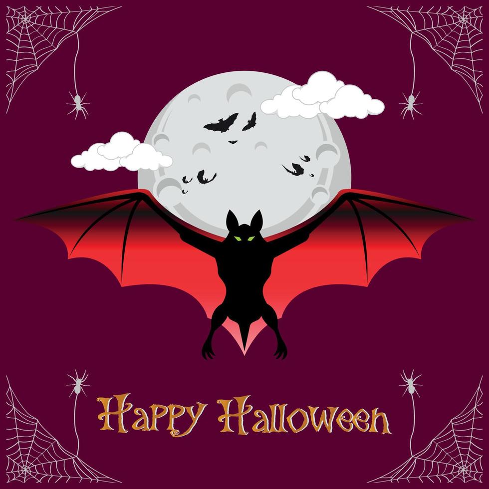 contento Halloween volante pipistrello personaggio con pieno chiaro di luna ombra vettore illustrazione