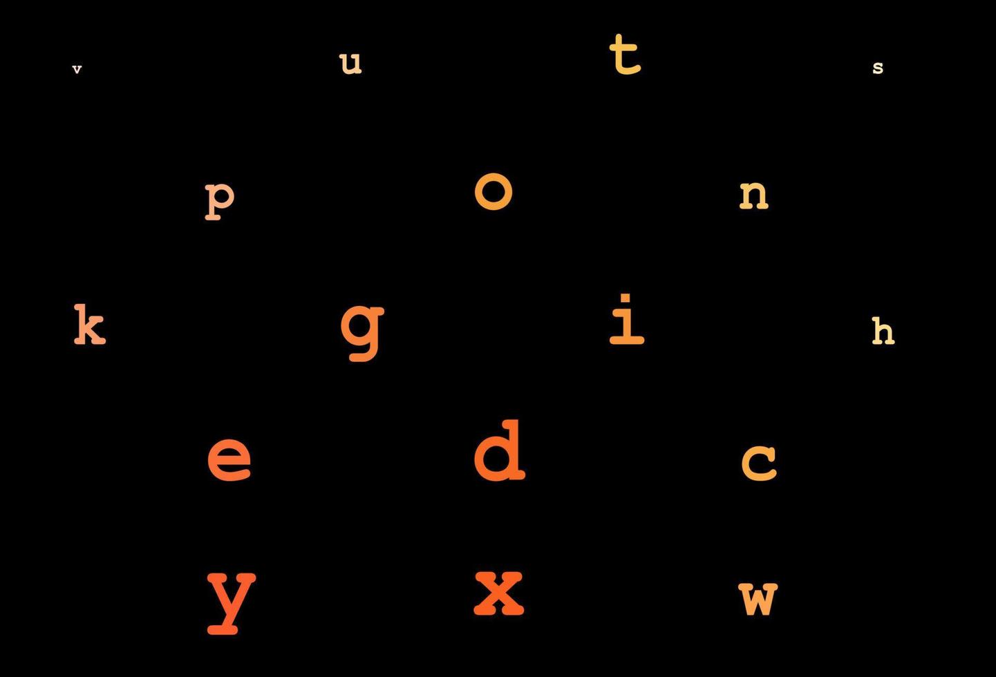 layout vettoriale giallo scuro, arancione con alfabeto latino.