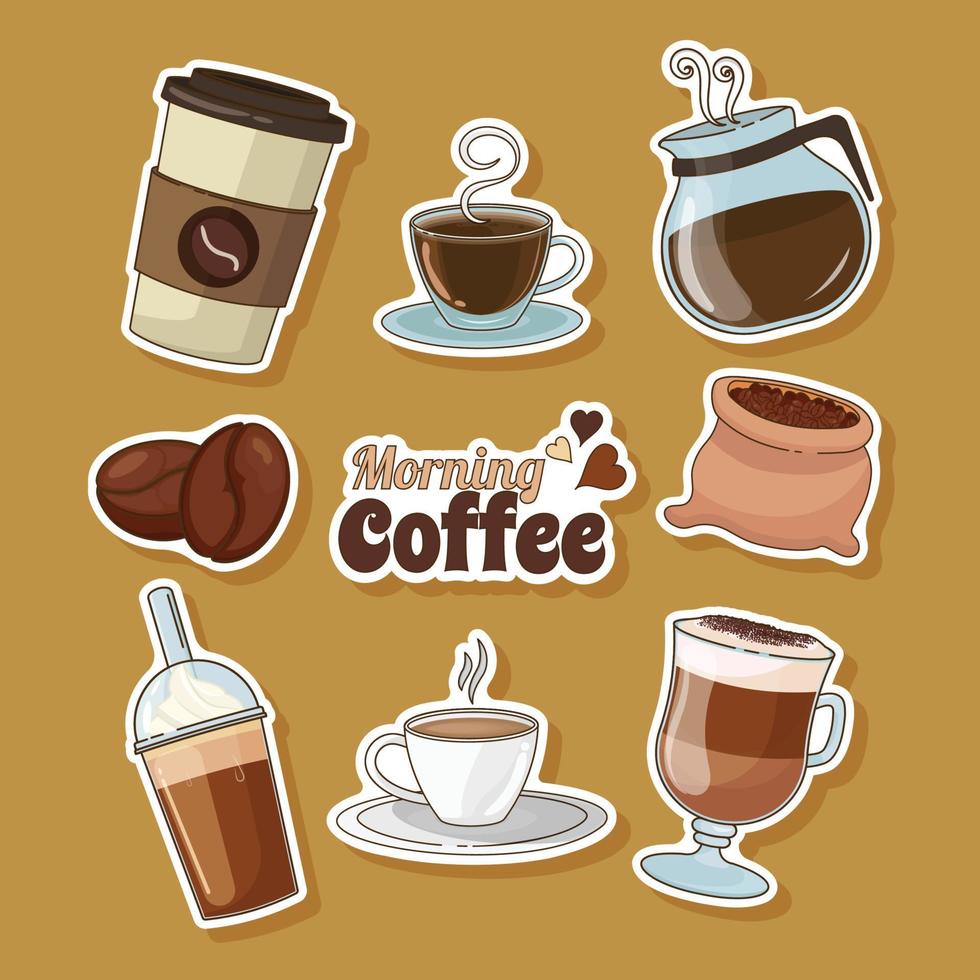 carino cartone animato caffè tema etichetta per rivista vettore