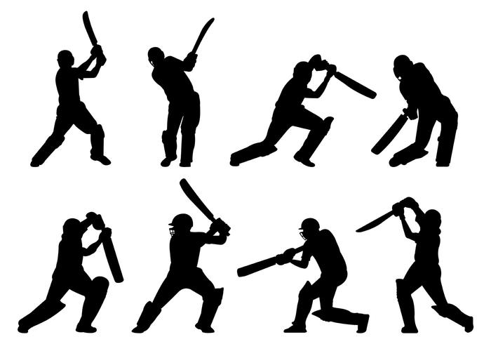 Silhouette di giocatori di cricket vettore