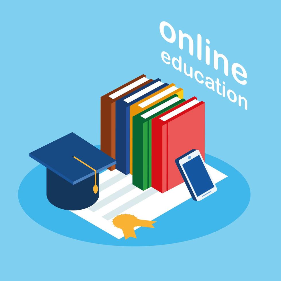 formazione online con smartphone e libri vettore