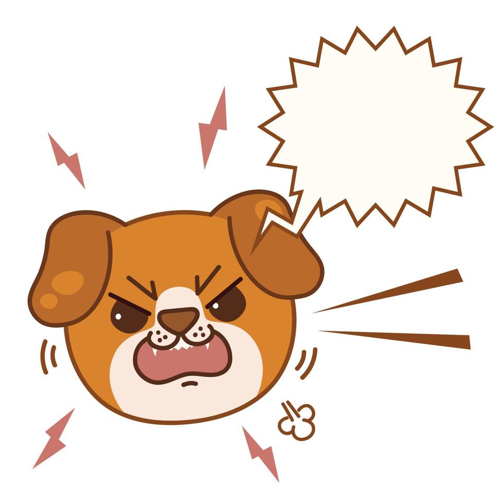arrabbiato cane. cucciolo testa nel kawaii cartone animato stile. mano disegnato animale con bolla discorso. animale domestico vettore illustrazione isolato su bianca sfondo.