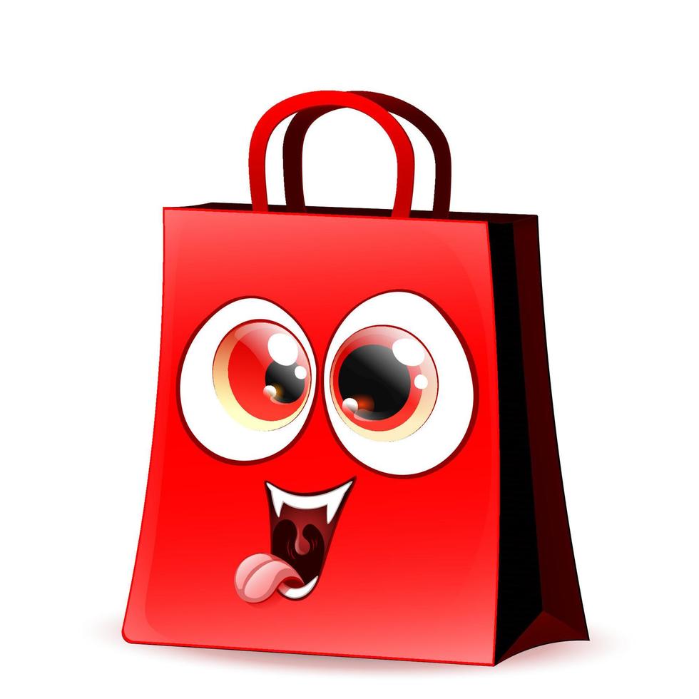 shopping rosso carta Borsa divertente dracula. Halloween vendita concetto vettore