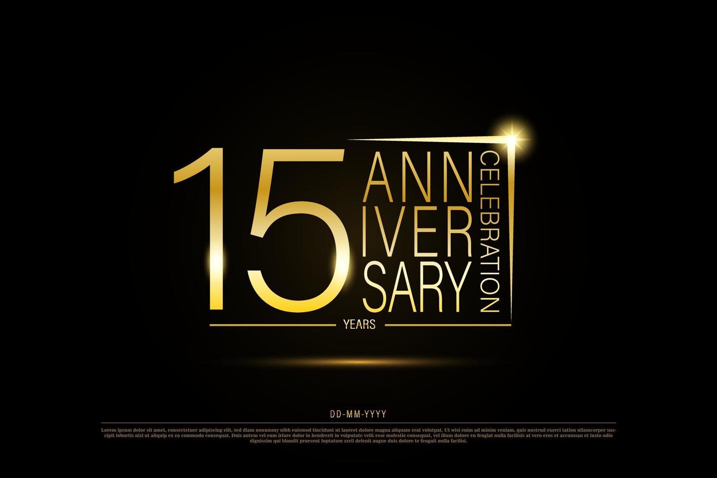 15 anno anniversario d'oro oro logo su nero sfondo, vettore design per celebrazione.