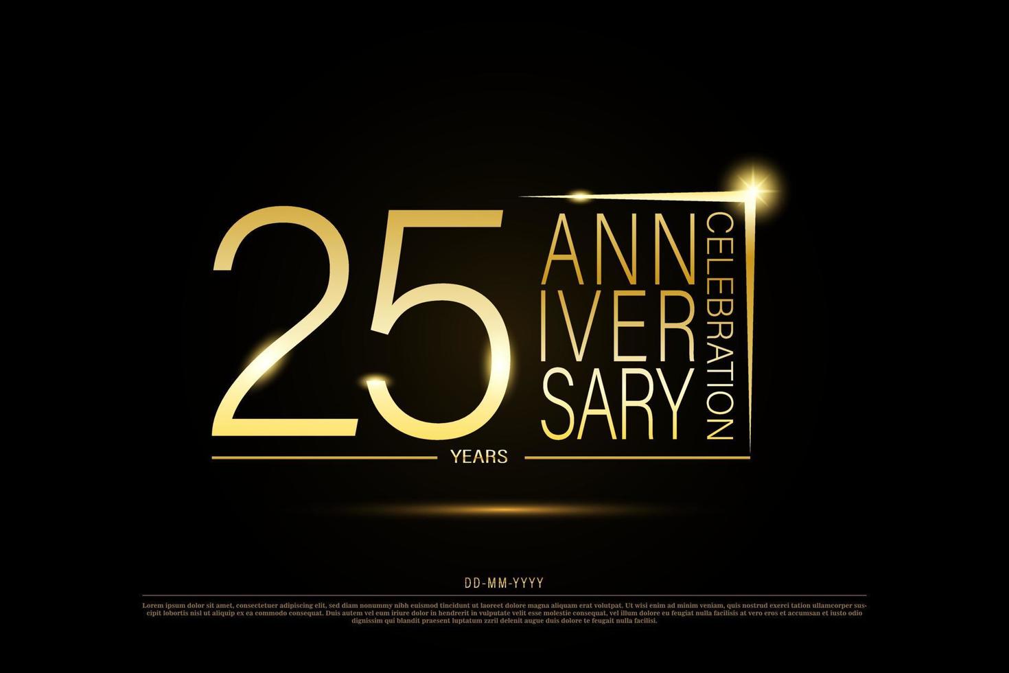 25 anno anniversario d'oro oro logo su nero sfondo, vettore design per celebrazione.