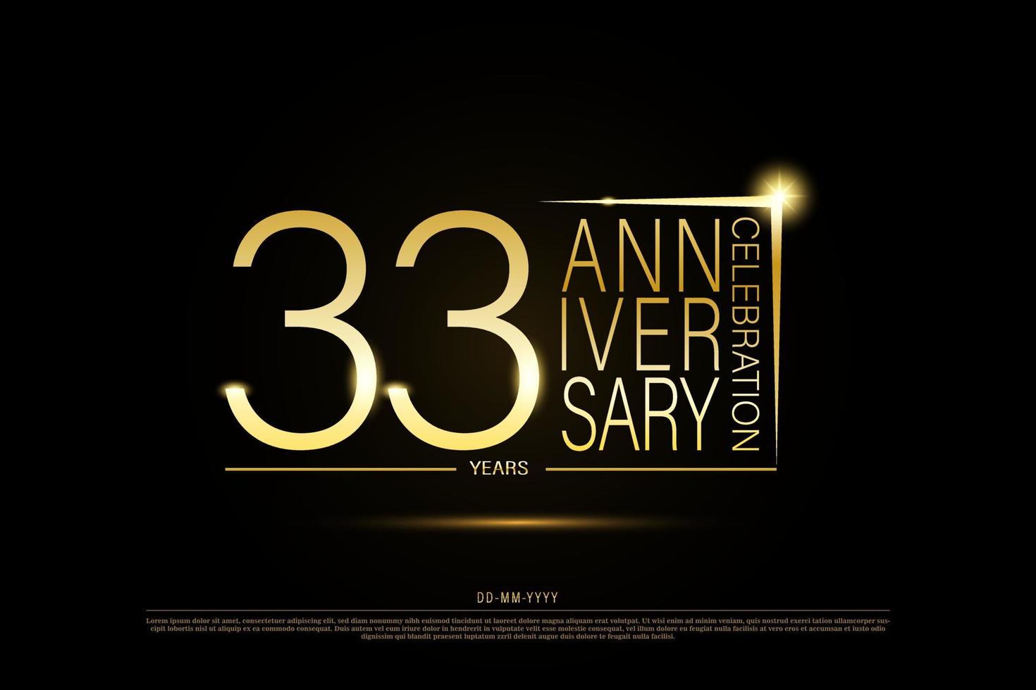 33 anno anniversario d'oro oro logo su nero sfondo, vettore design per celebrazione.