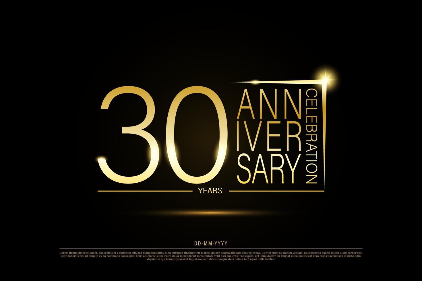 30 anno anniversario d'oro oro logo su nero sfondo, vettore design per celebrazione.