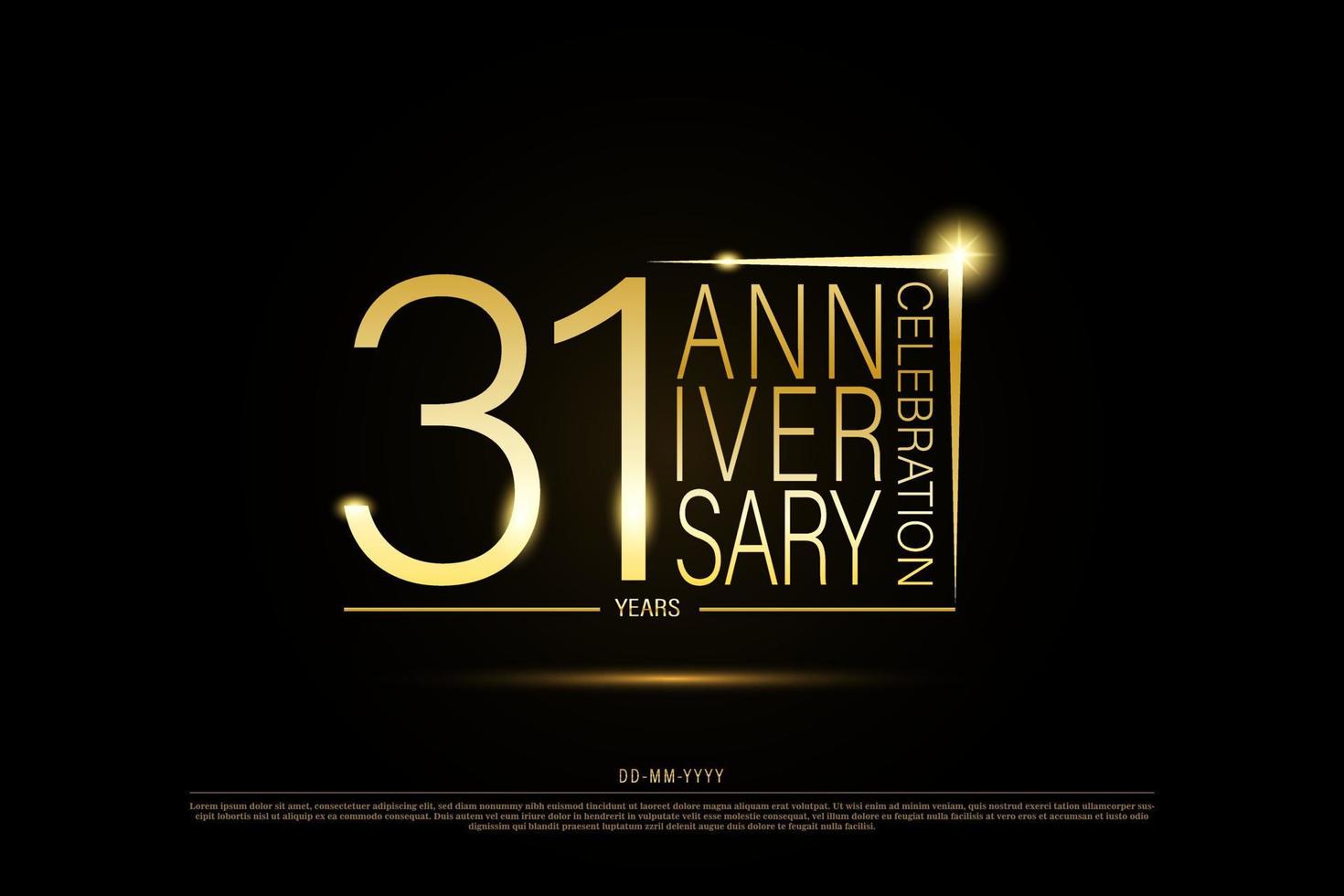 31 anno anniversario d'oro oro logo su nero sfondo, vettore design per celebrazione.