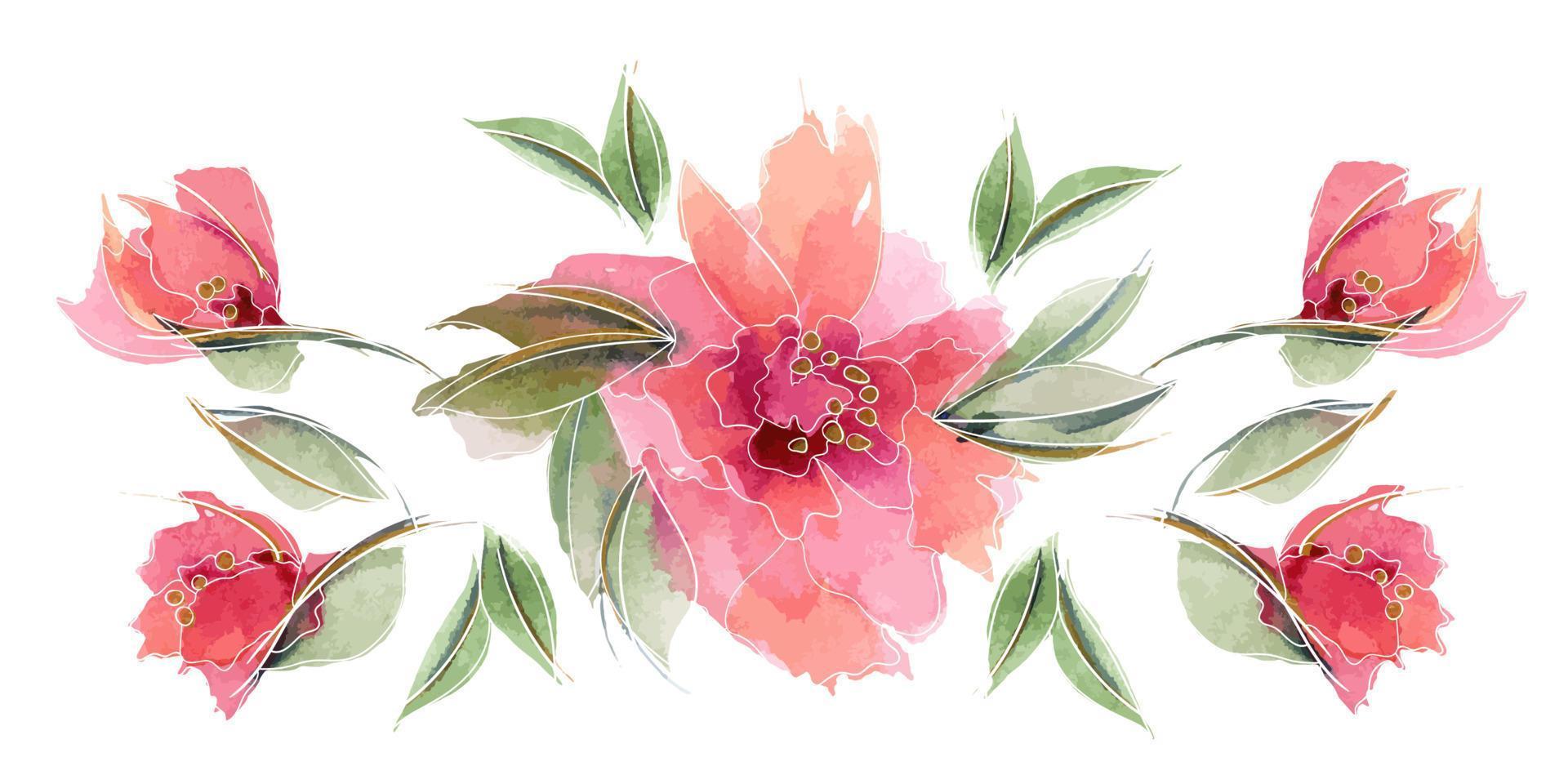 composizione di coroncina floreale rosa con delicati fiori e foglie di rosa vettore