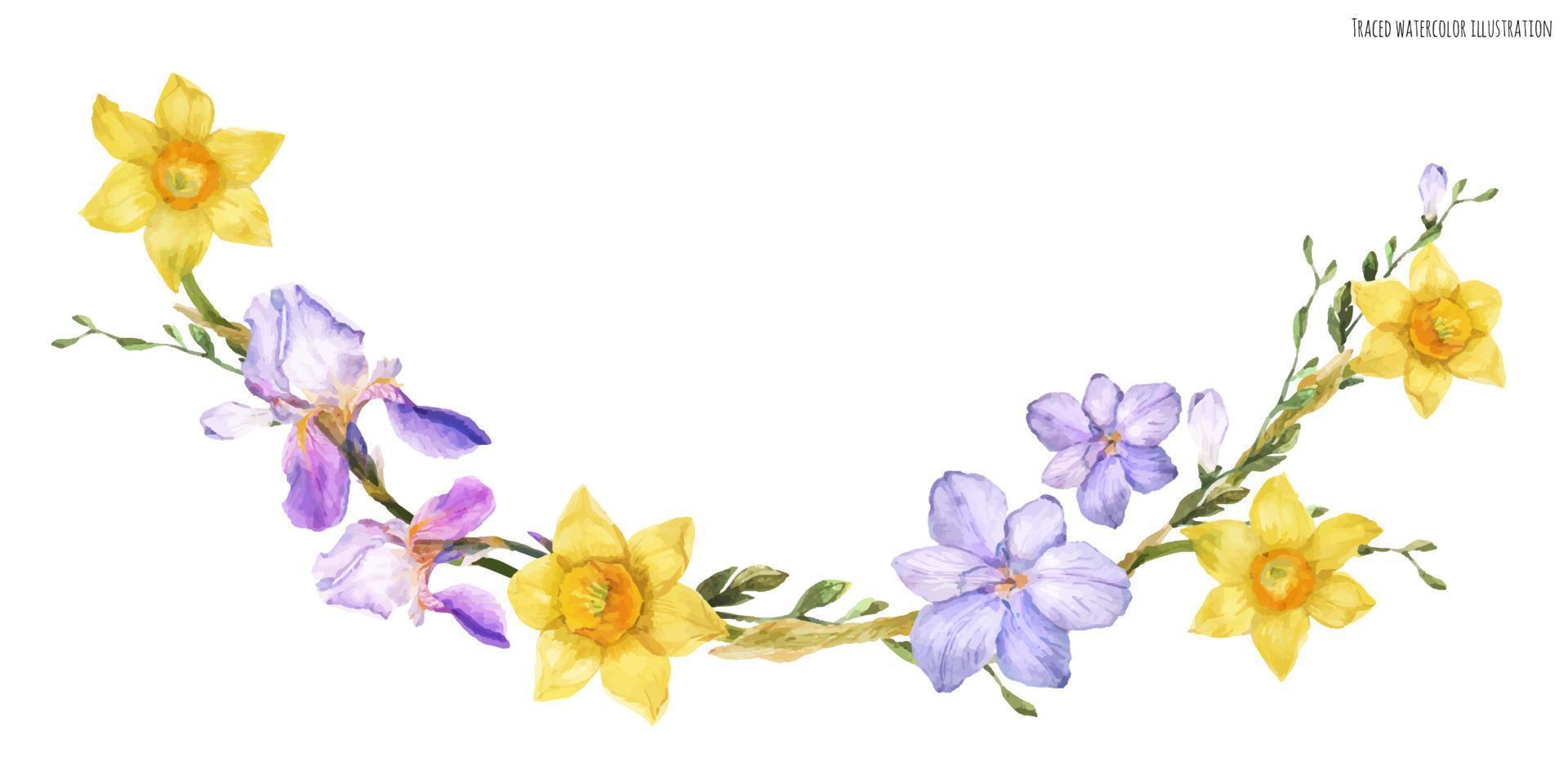 arco decorativo ad acquerello con fiori primaverili vettore