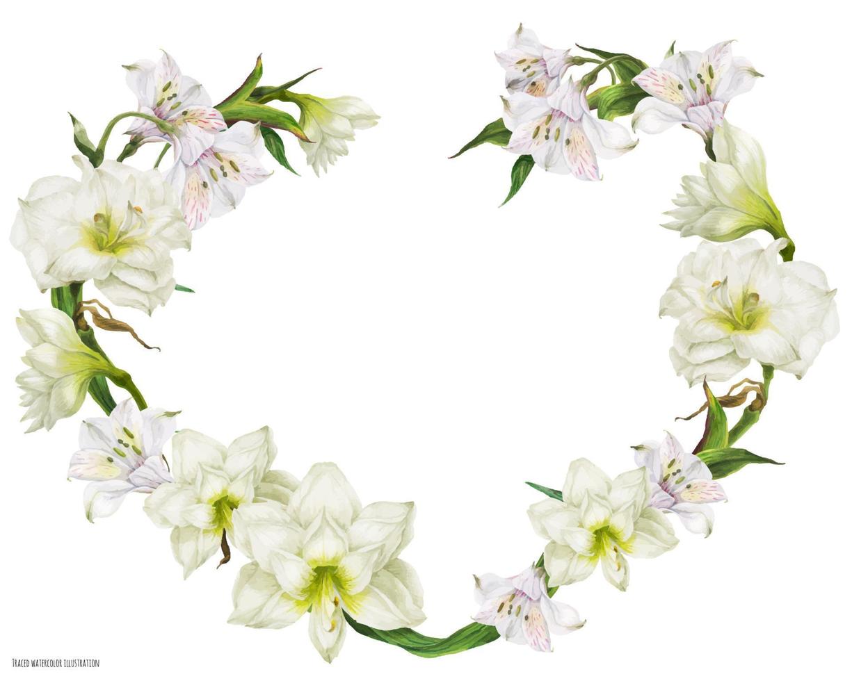 corona da sposa a forma di cuore con fiori bianchi vettore