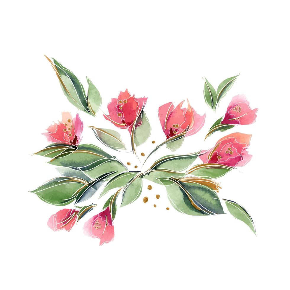 composizione floreale con delicati fiori e foglie di rosa profumati vettore