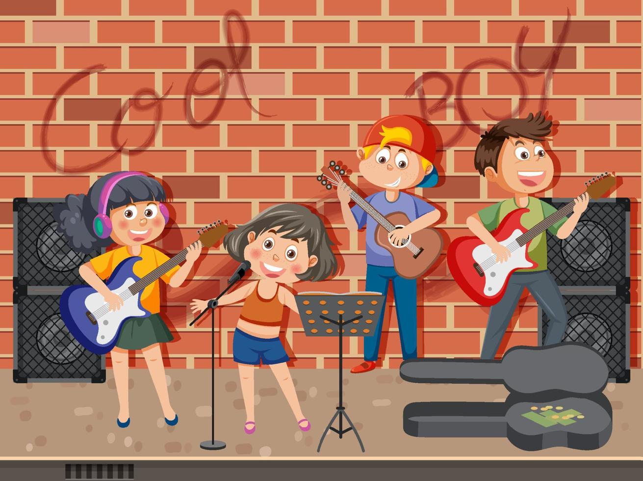 bambini musica gruppo musicale giocando musica strumento vettore