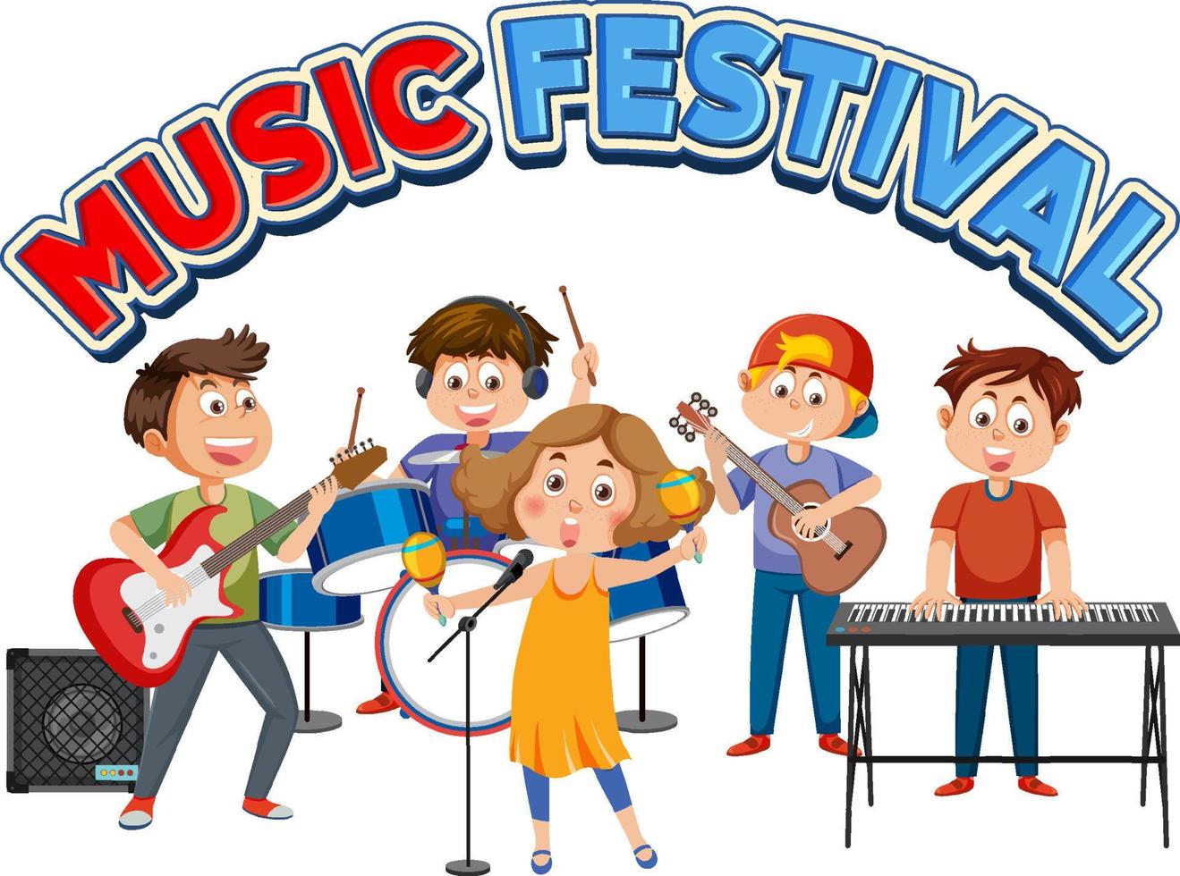 musica Festival testo con bambini giocando musicale strumento vettore