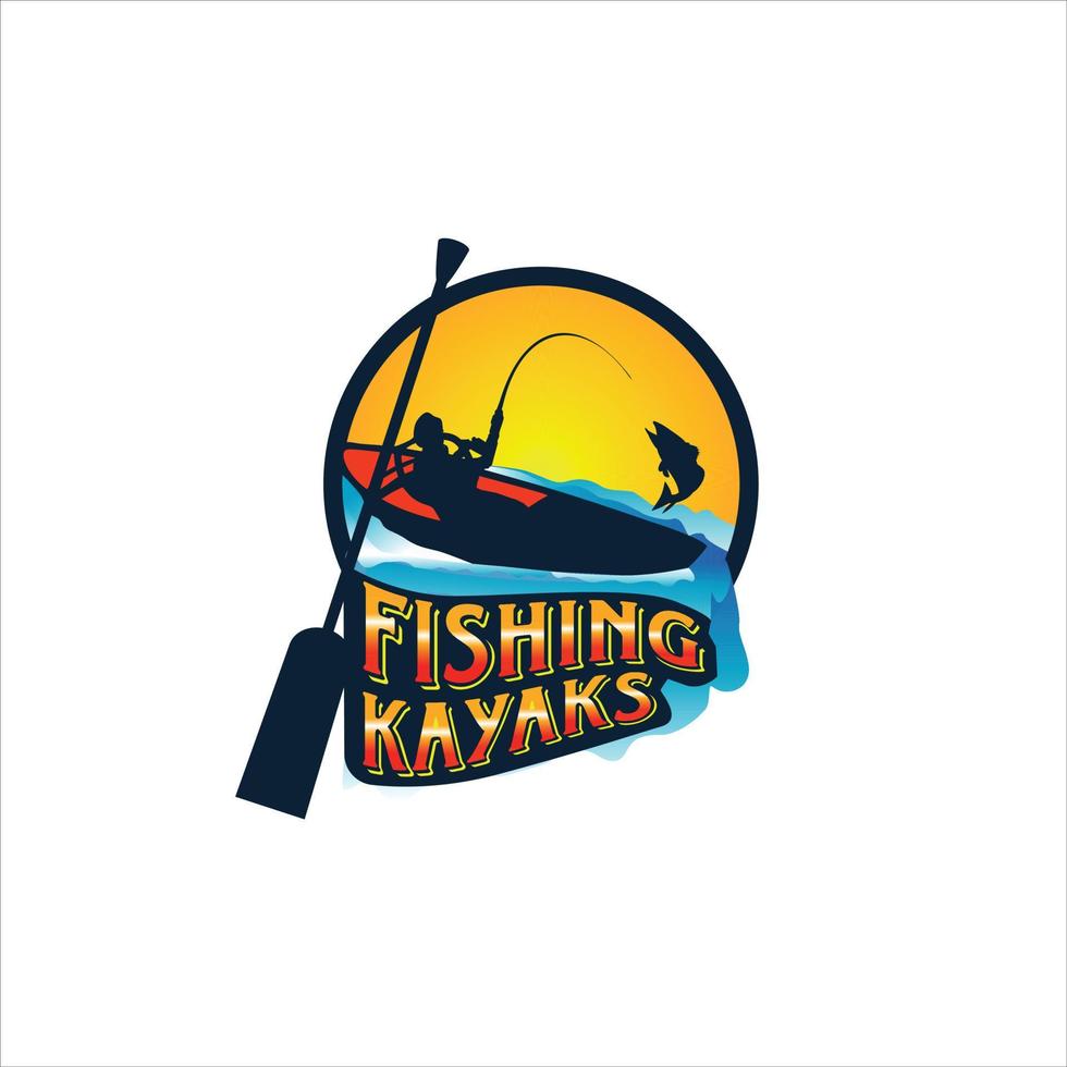 pesca kayak logo design distintivo modello vettore