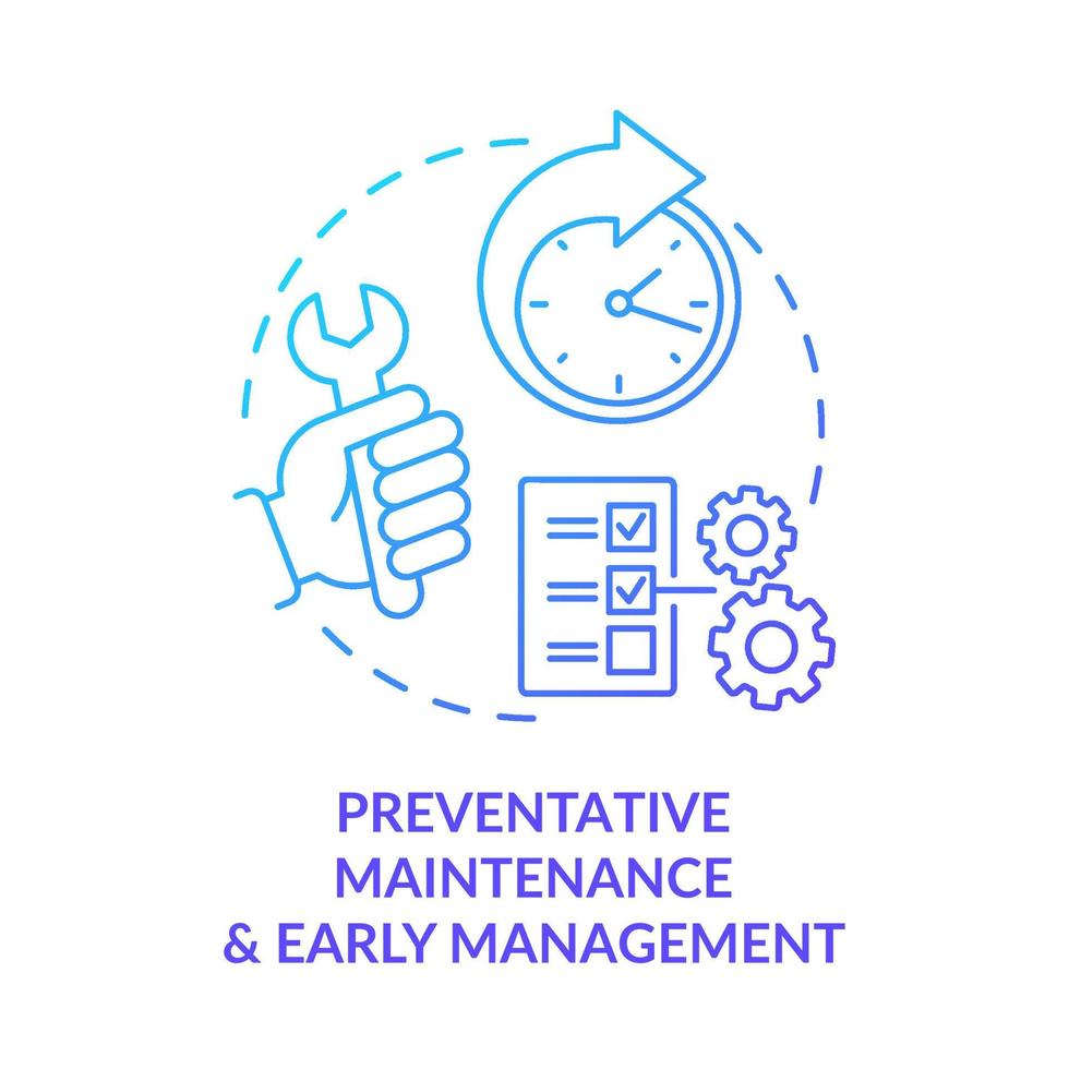 preventiva Manutenzione, presto gestione blu pendenza icona. totale produttivo Manutenzione astratto idea magro linea illustrazione. isolato schema disegno. vettore