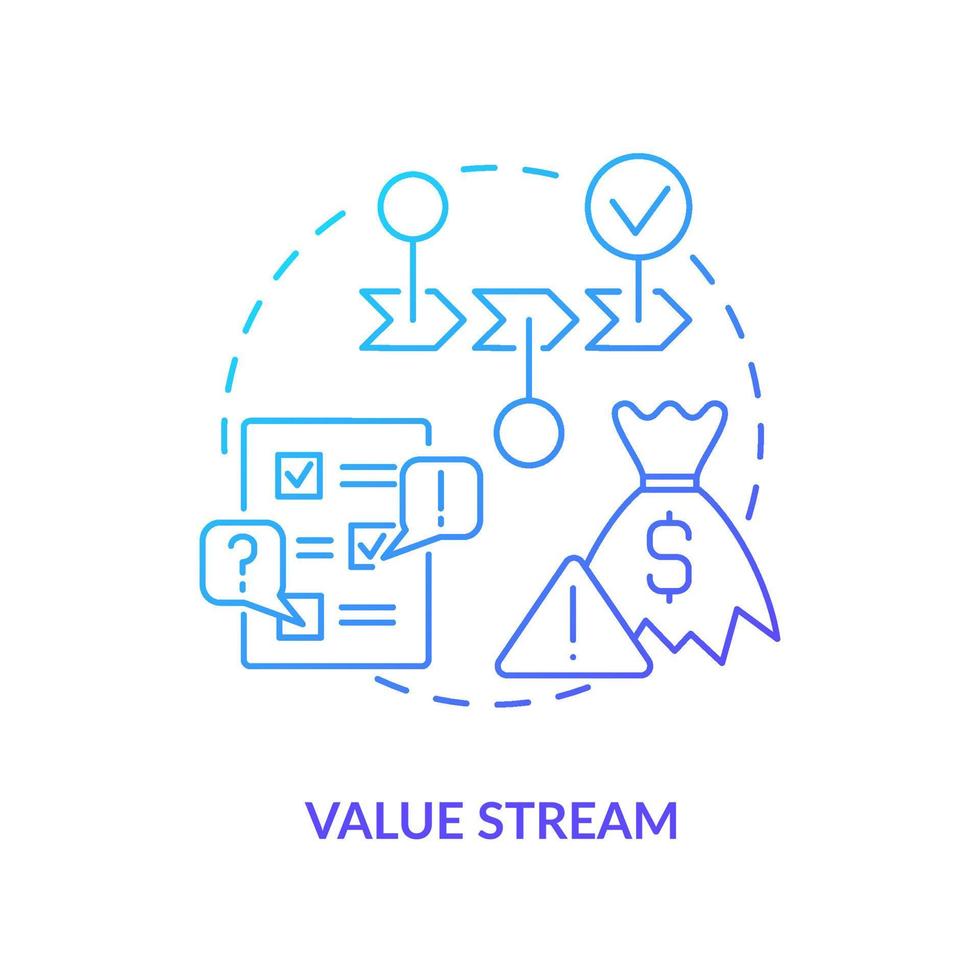 valore ruscello blu pendenza icona. passaggi e processi. macchina industria. magro produzione chiave principio astratto idea magro linea illustrazione. isolato schema disegno. vettore