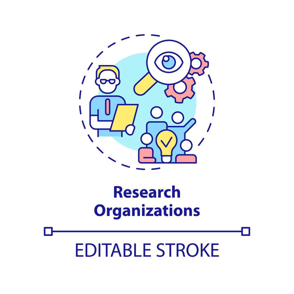 ricerca organizzazioni concetto icona. sociale indagine. istituzione esempio astratto idea magro linea illustrazione. isolato schema disegno. modificabile ictus. vettore