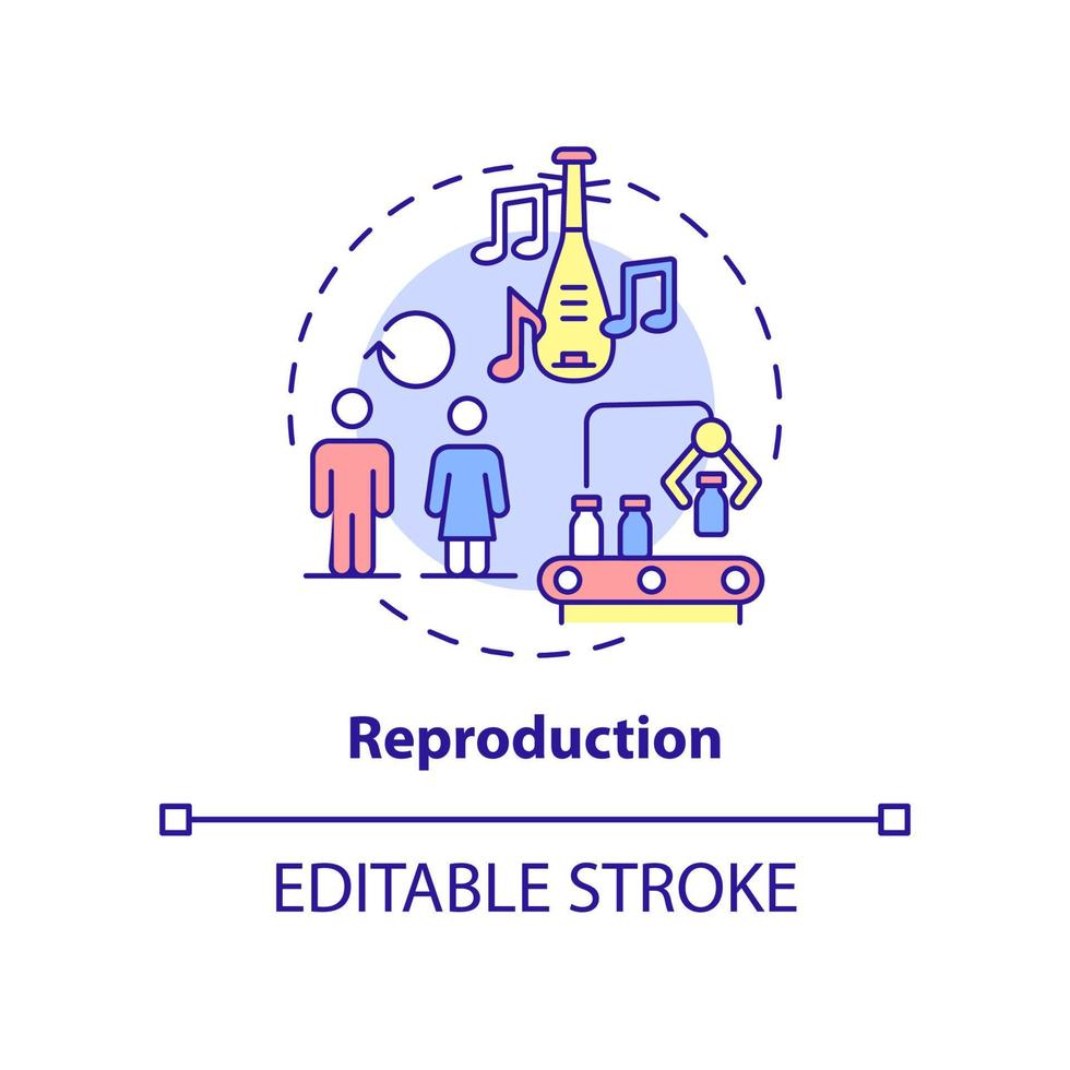 riproduzione concetto icona. sociale vita modelli. sociale istituzioni funzione astratto idea magro linea illustrazione. isolato schema disegno. modificabile ictus. vettore