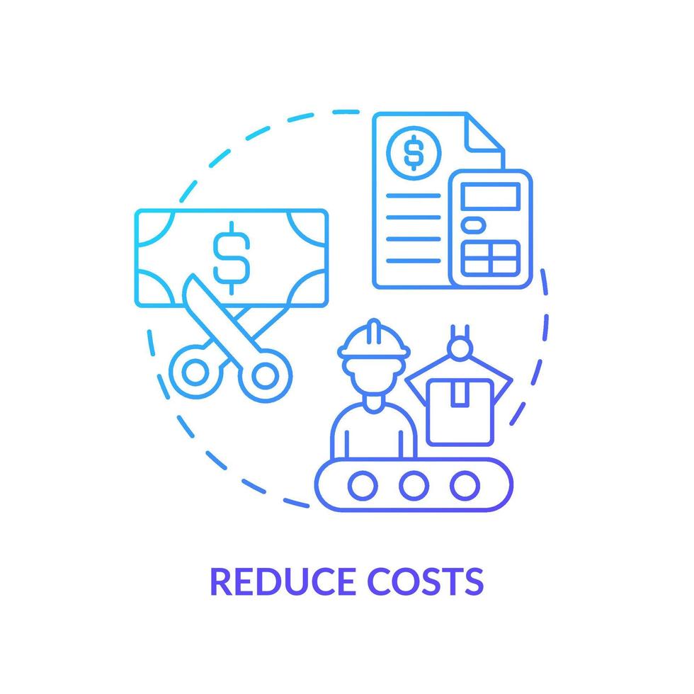 ridurre costi blu pendenza icona. produzione principio. macchina industria. scopo di magro produzione astratto idea magro linea illustrazione. isolato schema disegno. vettore