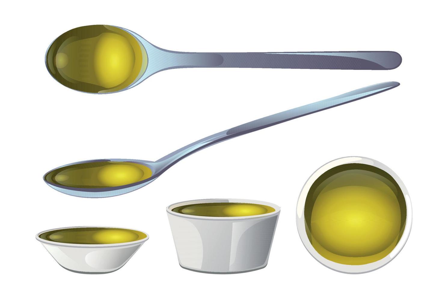 giallo oliva olio nel ciotola e cucchiai vettore