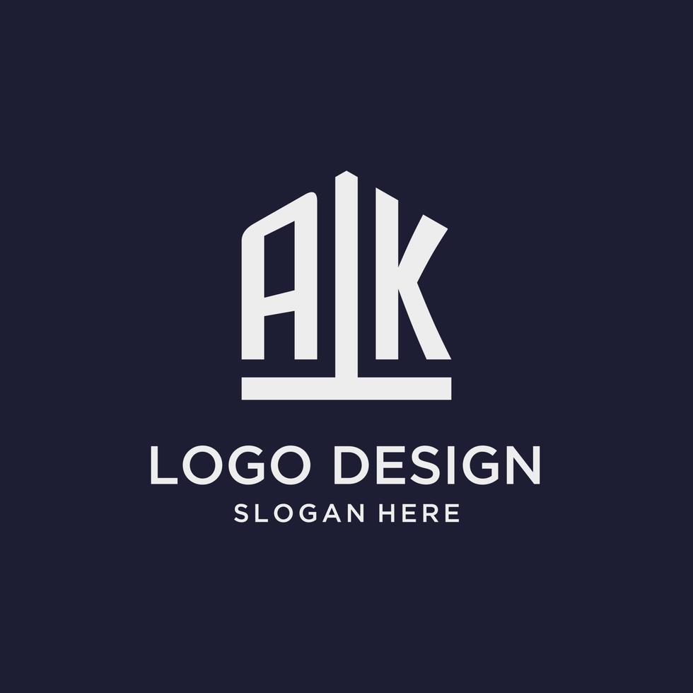 ak iniziale monogramma logo design con pentagono forma stile vettore