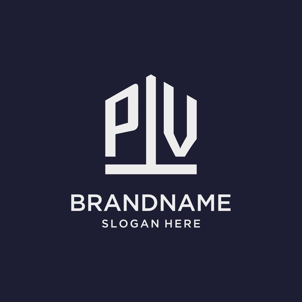 pv iniziale monogramma logo design con pentagono forma stile vettore