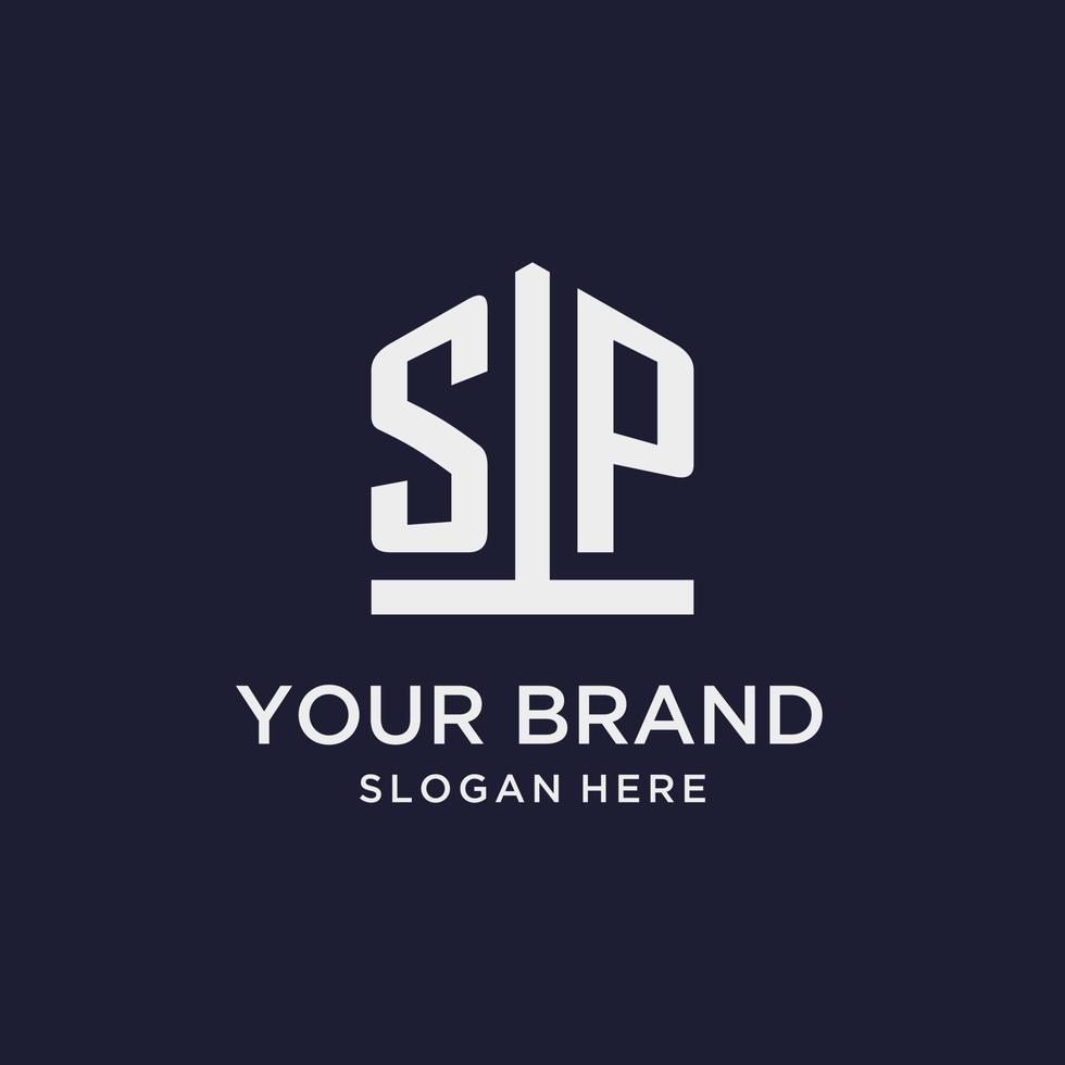 sp iniziale monogramma logo design con pentagono forma stile vettore