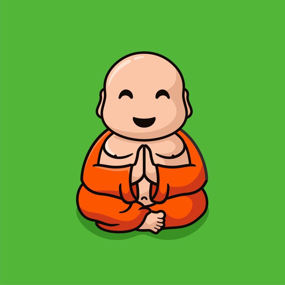 carino monaco meditazione cartone animato portafortuna logo vettore